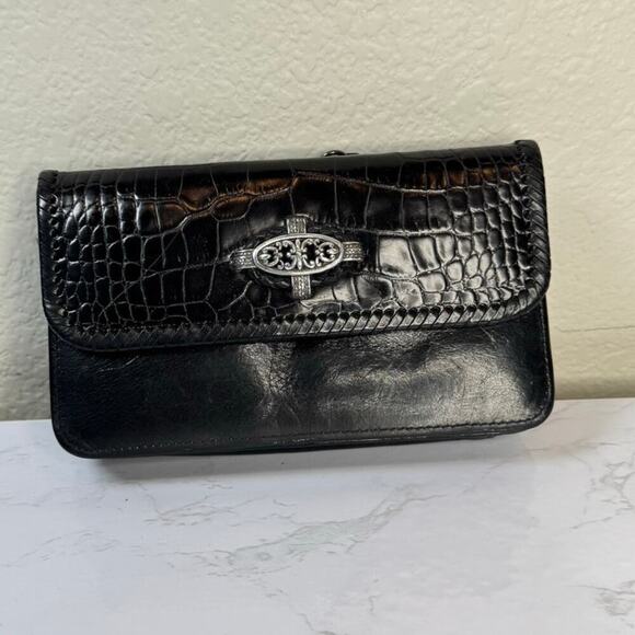 Vintage Brighton Black Croc Embossed Smooth Leather Wallet - Picture 1 of 9